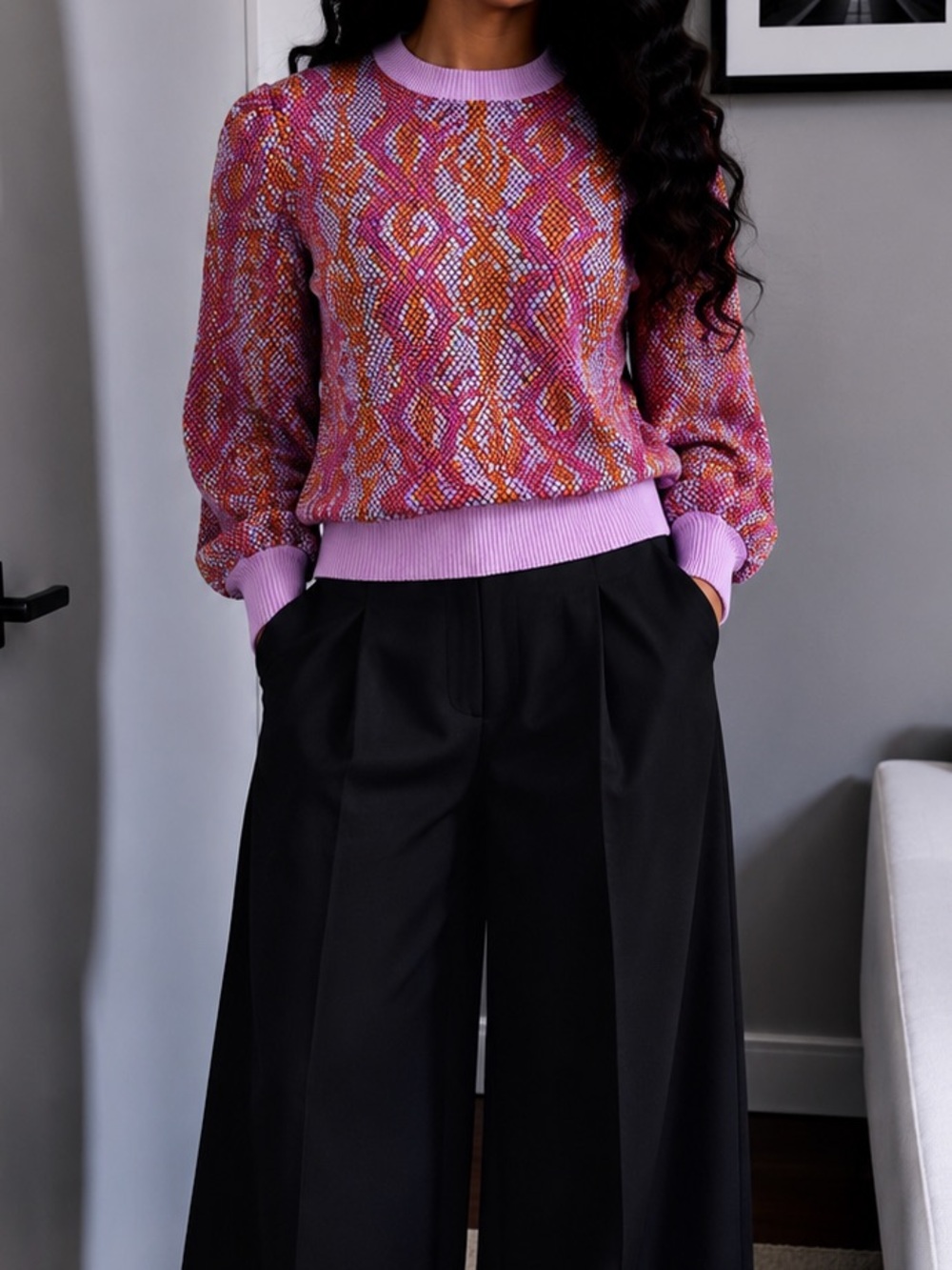 Geometric Patterned Sweater - Purple and Orange